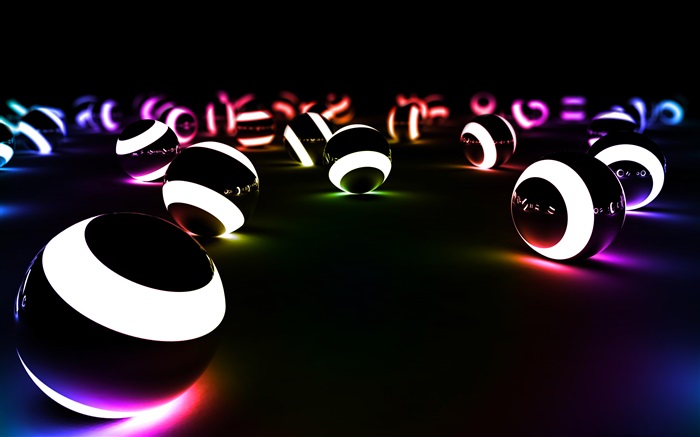 Bolas 3D, branco escuro, luzes Papéis de Parede, imagem