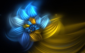 flores de design abstrato, azul com amarelo