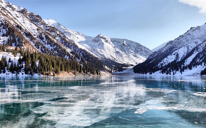 Almaty, Cazaquistão, inverno, lago Papéis de Parede, imagem