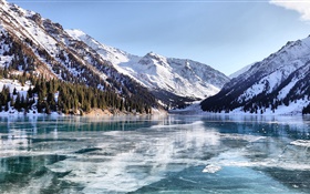 Almaty, Cazaquistão, inverno, lago