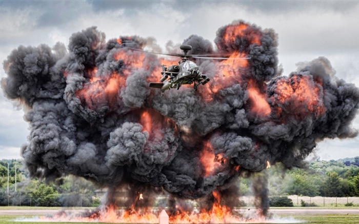 Helicóptero Apache AH-64, luta, explosão Papéis de Parede, imagem