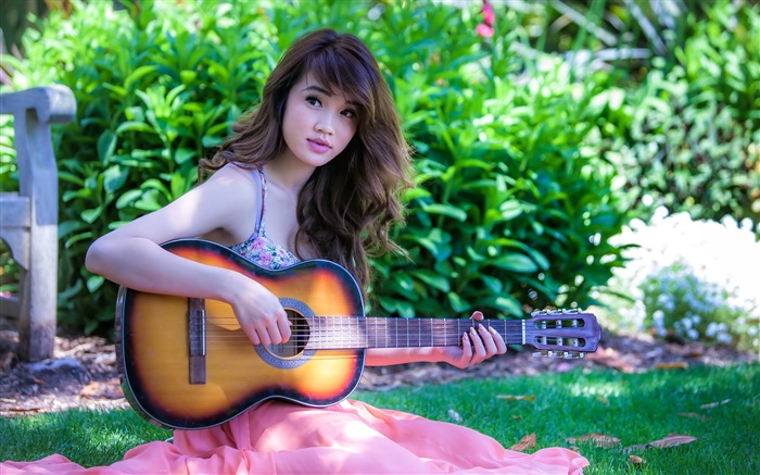 Menina música asiática, guitarra Papéis de Parede, imagem