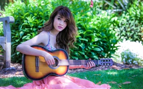 Menina música asiática, guitarra HD Papéis de Parede