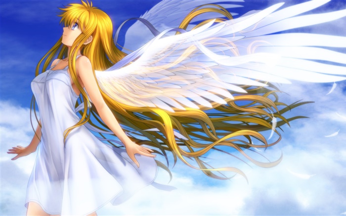 Anjo bonito, menina do anime, asas Papéis de Parede, imagem