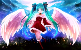 azul cabelo menina do anime, anjo, asas HD Papéis de Parede