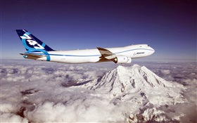 Boeing 747 aviões, montanha, nuvens HD Papéis de Parede