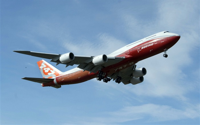 Boeing 747 vôo de avião no céu Papéis de Parede, imagem