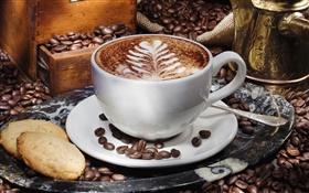 Cappuccino do café, pires, biscoitos HD Papéis de Parede