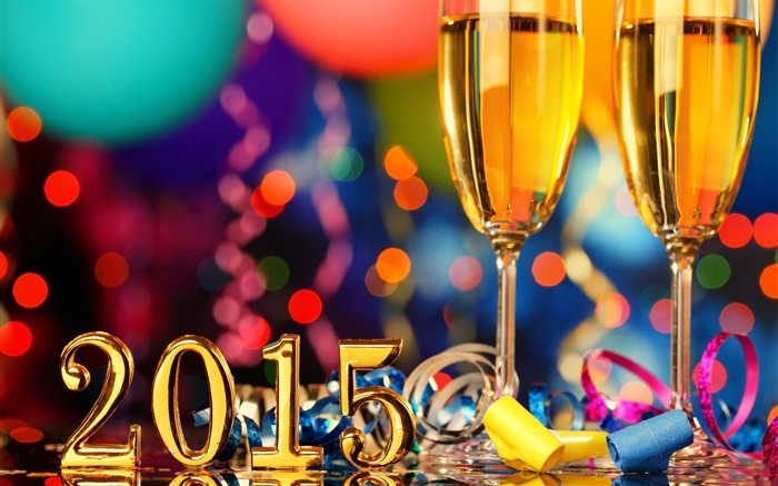 Celebrar o Ano Novo de 2015, taças de champanhe Papéis de Parede, imagem