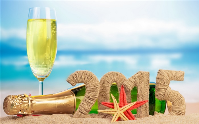 champanhe, estrela do mar, areia, Ano 2015 Papéis de Parede, imagem