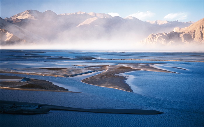 Chinês paisagem, lago, montanhas, nevoeiro Papéis de Parede, imagem