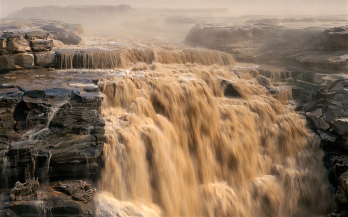 Cenário chinês, Rio Amarelo, cachoeiras Papéis de Parede, imagem
