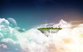 Imagens do Creative aérea, ilha flutuante, nuvens HD Papéis de Parede
