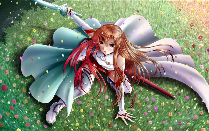Dança anime menina, espada, jardim Papéis de Parede, imagem