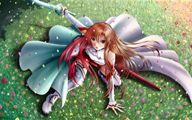 Dança anime menina, espada, jardim HD Papéis de Parede