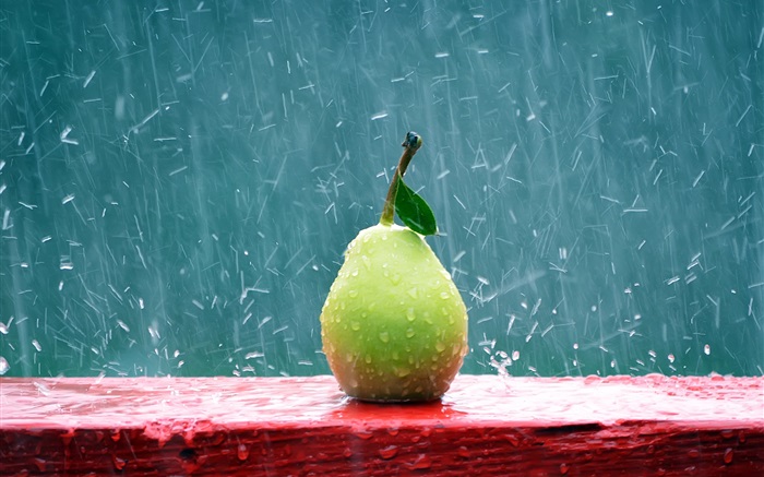 Fruit close-up, pera na chuva Papéis de Parede, imagem