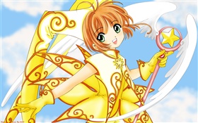 Vestido dourado anime girl HD Papéis de Parede