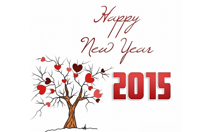 Feliz Ano Novo de 2015, corações do amor árvore Papéis de Parede, imagem