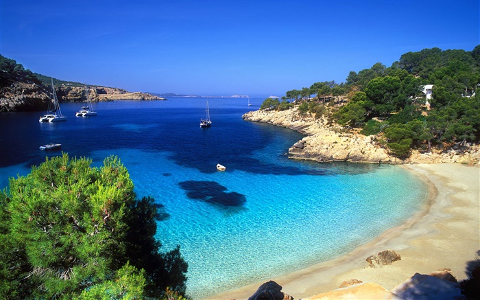 Ibiza, Espanha, costa, mar, barcos Papéis de Parede, imagem