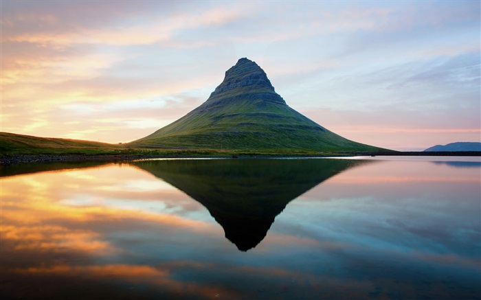 Islândia, vulcão extinto, por do sol, mar Papéis de Parede, imagem