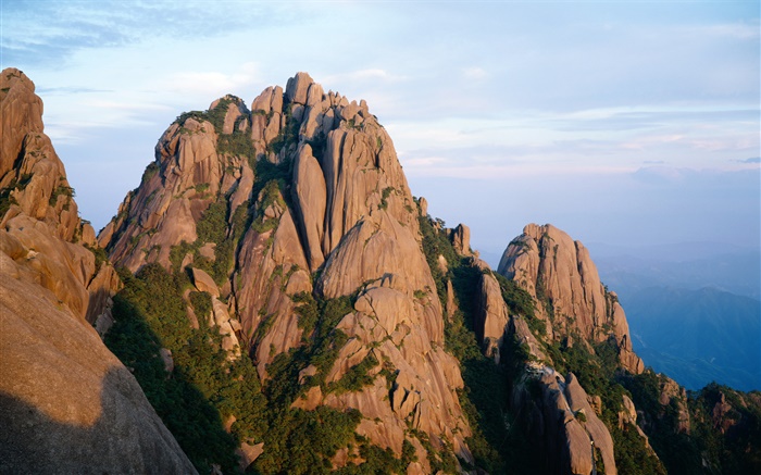 rochas montanhas, céu azul, China Papéis de Parede, imagem