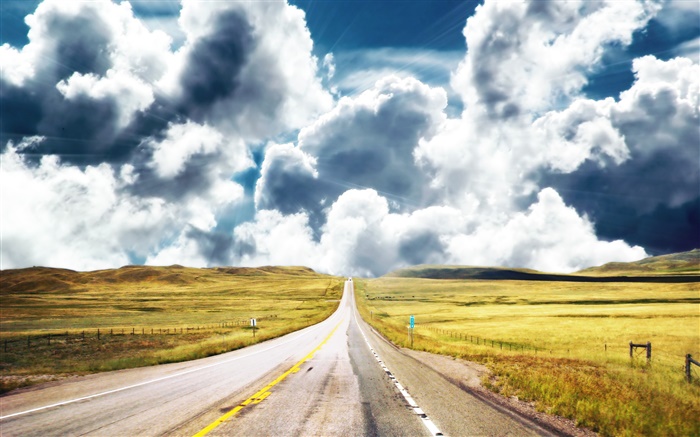 Estrada reta, nuvens Papéis de Parede, imagem