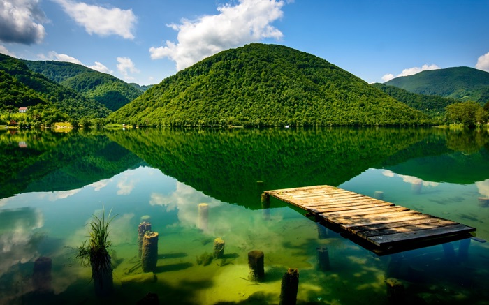 Verão, verde, lago, montanhas Papéis de Parede, imagem