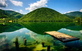 Verão, verde, lago, montanhas