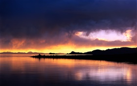Pôr do sol, lago, nuvens, céu vermelho, cenário China HD Papéis de Parede