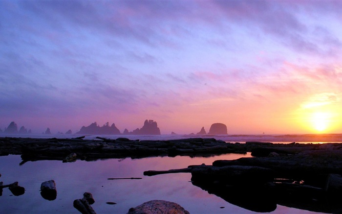 Pôr do sol, mar, rochas Papéis de Parede, imagem