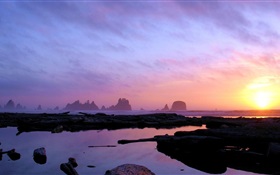 Pôr do sol, mar, rochas HD Papéis de Parede