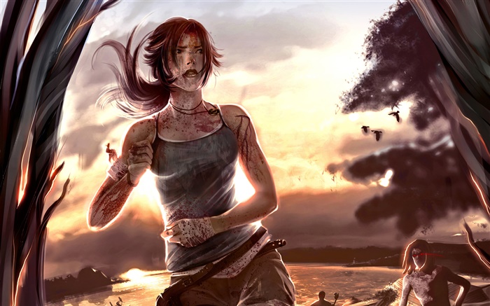 Tomb Raider, Lara Croft, pôr do sol Papéis de Parede, imagem