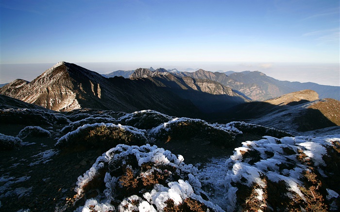 vista superior montanhas paisagem, céu Papéis de Parede, imagem