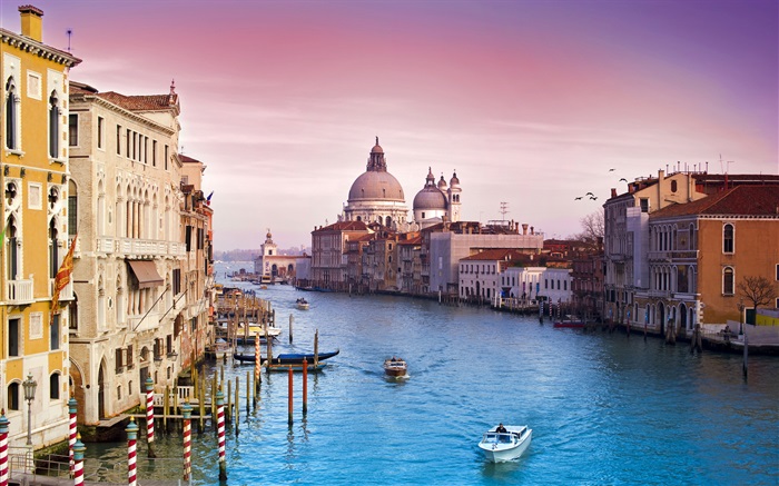 Cidade turística, Veneza, barcos, rio, casa Papéis de Parede, imagem