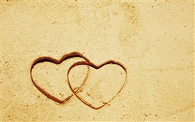 Dois corações do amor na areia HD Papéis de Parede