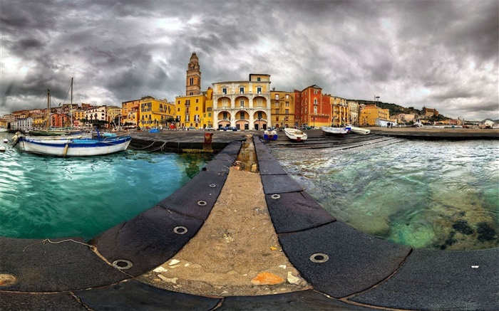 Veneza, docas, barcos, casas, nuvens Papéis de Parede, imagem