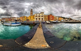 Veneza, docas, barcos, casas, nuvens HD Papéis de Parede