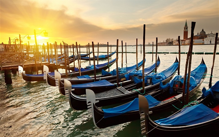 Veneza pôr do sol, barcos, rio Papéis de Parede, imagem