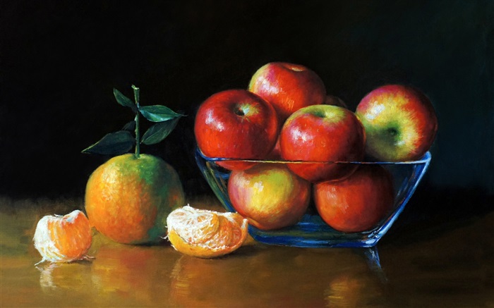 Pintura em Aquarela, maçãs e laranjas Papéis de Parede, imagem