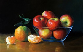 Pintura em Aquarela, maçãs e laranjas