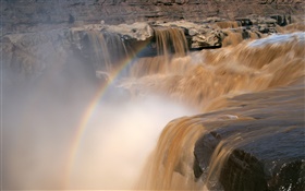 Rio Amarelo, cachoeira, arco íris, China HD Papéis de Parede