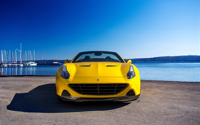 2015 Ferrari supercar amarelo vista frontal Papéis de Parede, imagem