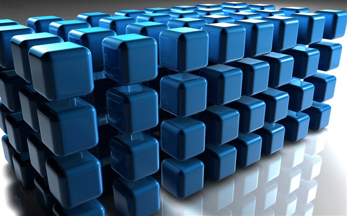Azul cubo 3D, piso reflexão Papéis de Parede, imagem