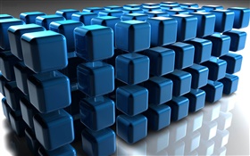 Azul cubo 3D, piso reflexão HD Papéis de Parede