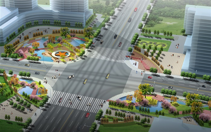 Projeto 3D, o layout de vias urbanas e verde Papéis de Parede, imagem
