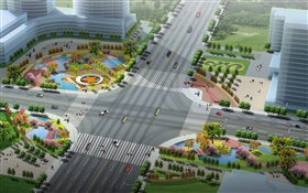 Projeto 3D, o layout de vias urbanas e verde HD Papéis de Parede
