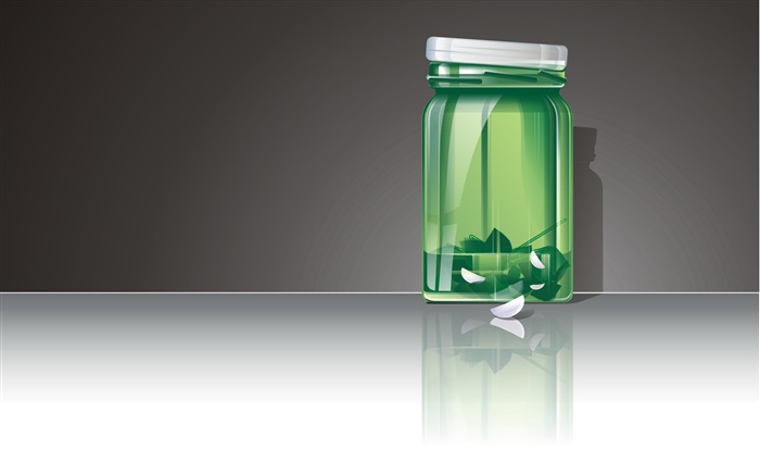Garrafa de vidro verde 3D Papéis de Parede, imagem