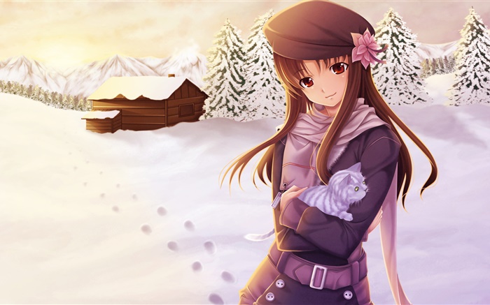 Menina do Anime no inverno Papéis de Parede, imagem