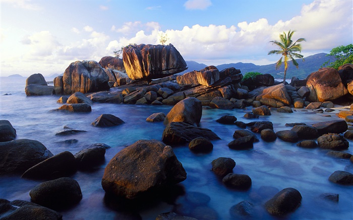 Anse Soleil, Mahe, Seychelles, pedras, costa Papéis de Parede, imagem