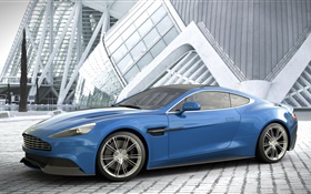 Aston Martin Vanquish azul carro vista lateral